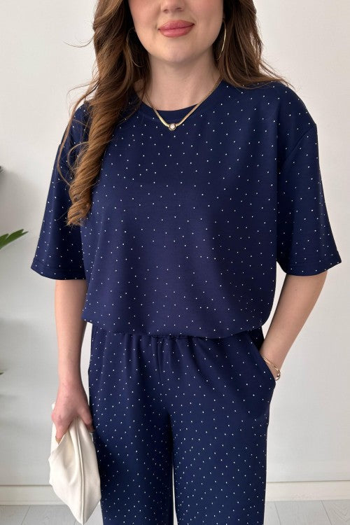 Mini-combinaison pailletée en modal bleu marine