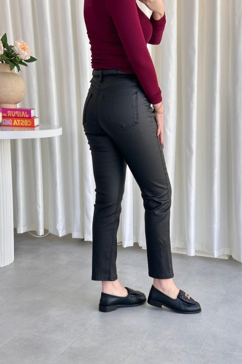 Jean enduit de cire noir