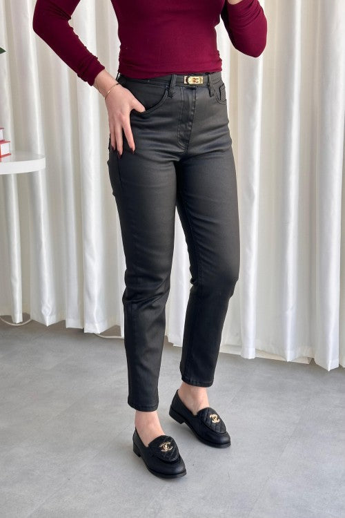 Jean enduit de cire noir
