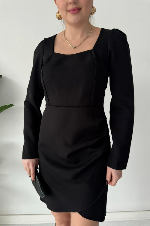 Robe Atlas drapée devant noire