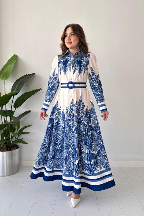 Robe Palm Design Bleu