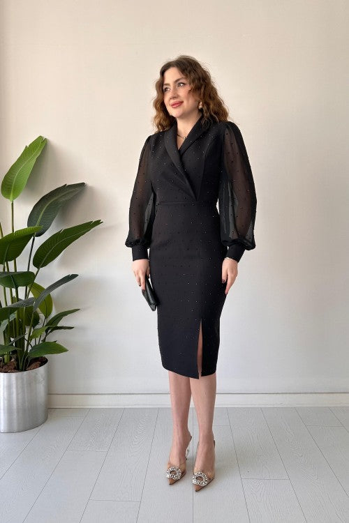 Robe de créateur à paillettes noire