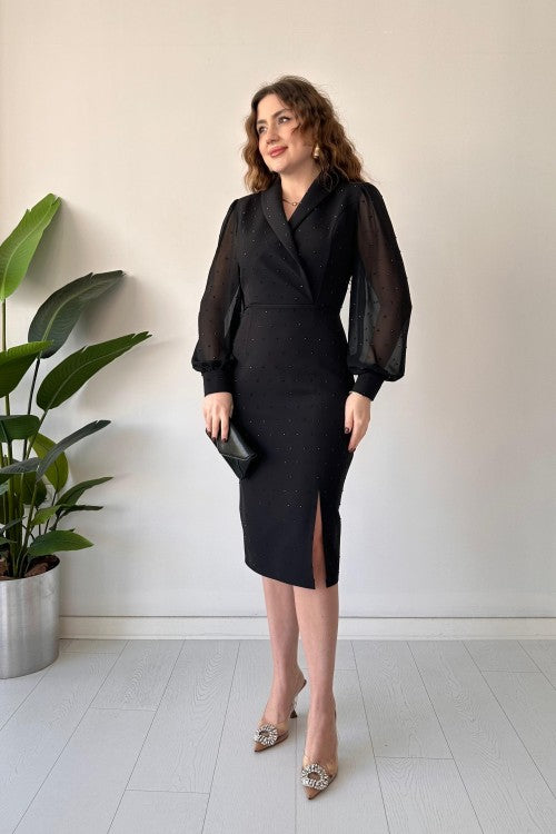 Robe de créateur à paillettes noire