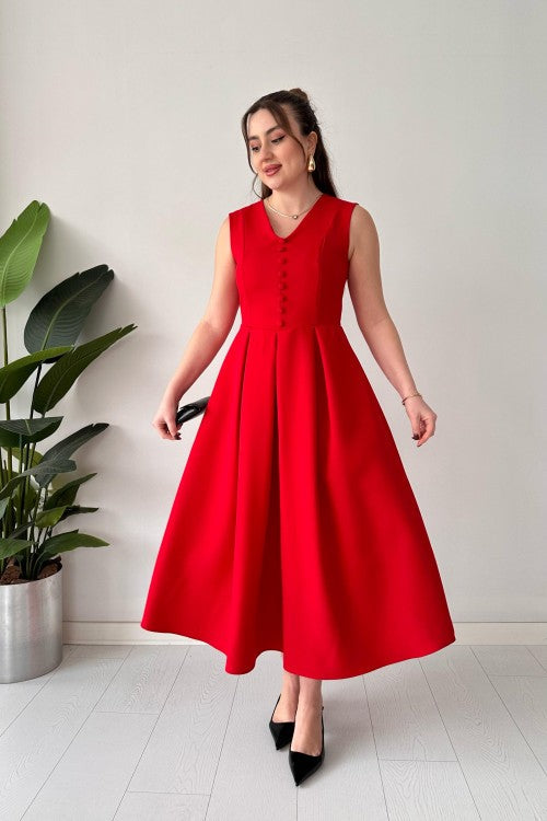 Robe plissée rouge
