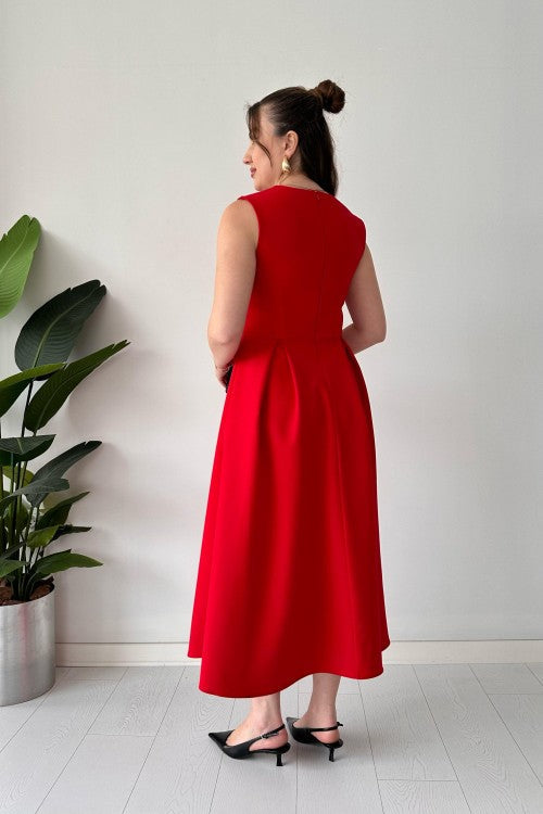 Robe plissée rouge