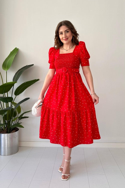 Robe en popeline à pois rouge