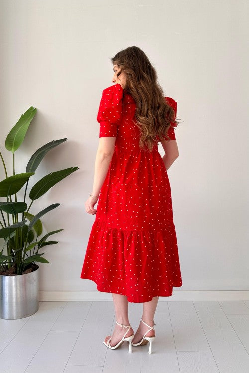 Robe en popeline à pois rouge
