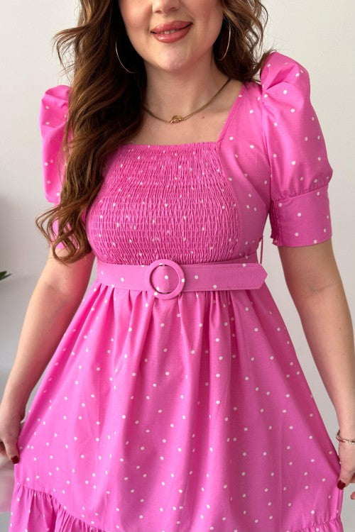 Robe en popeline à pois rose