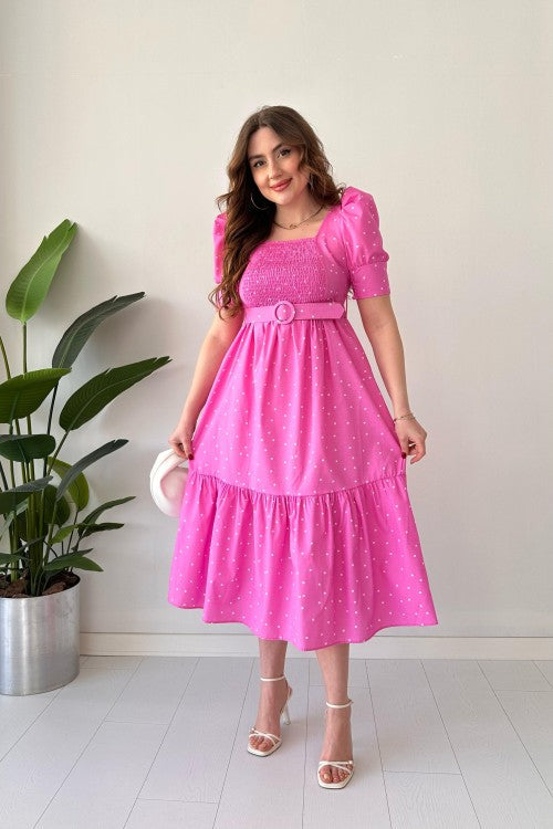 Robe en popeline à pois rose