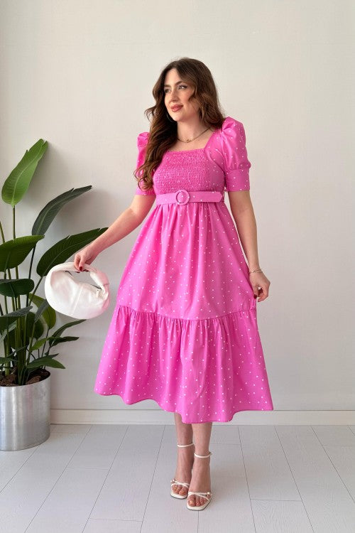 Robe en popeline à pois rose
