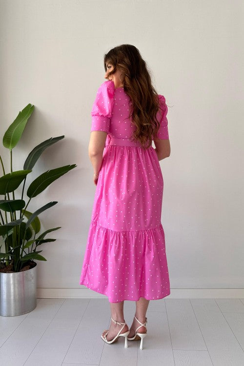 Robe en popeline à pois rose