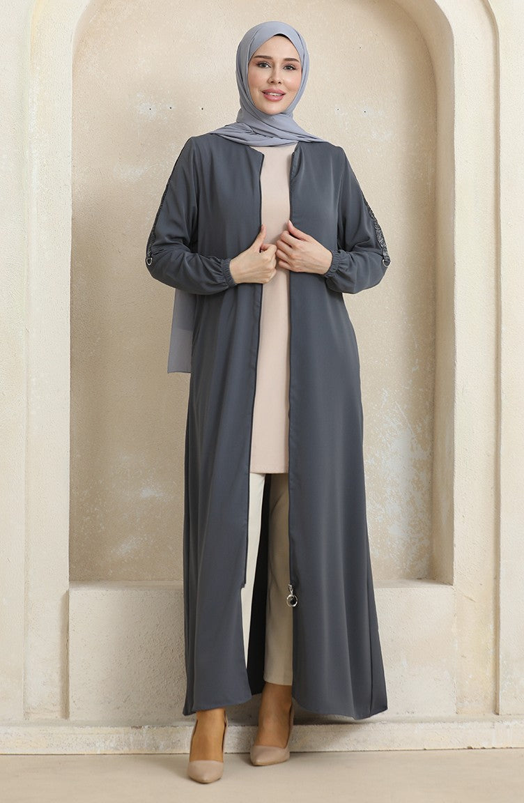 Abaya Motif Pierre Latéral 0464-04 Anthracite 0464-04