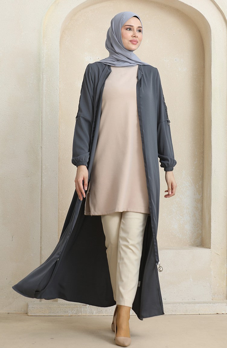 Abaya Motif Pierre Latéral 0464-04 Anthracite 0464-04