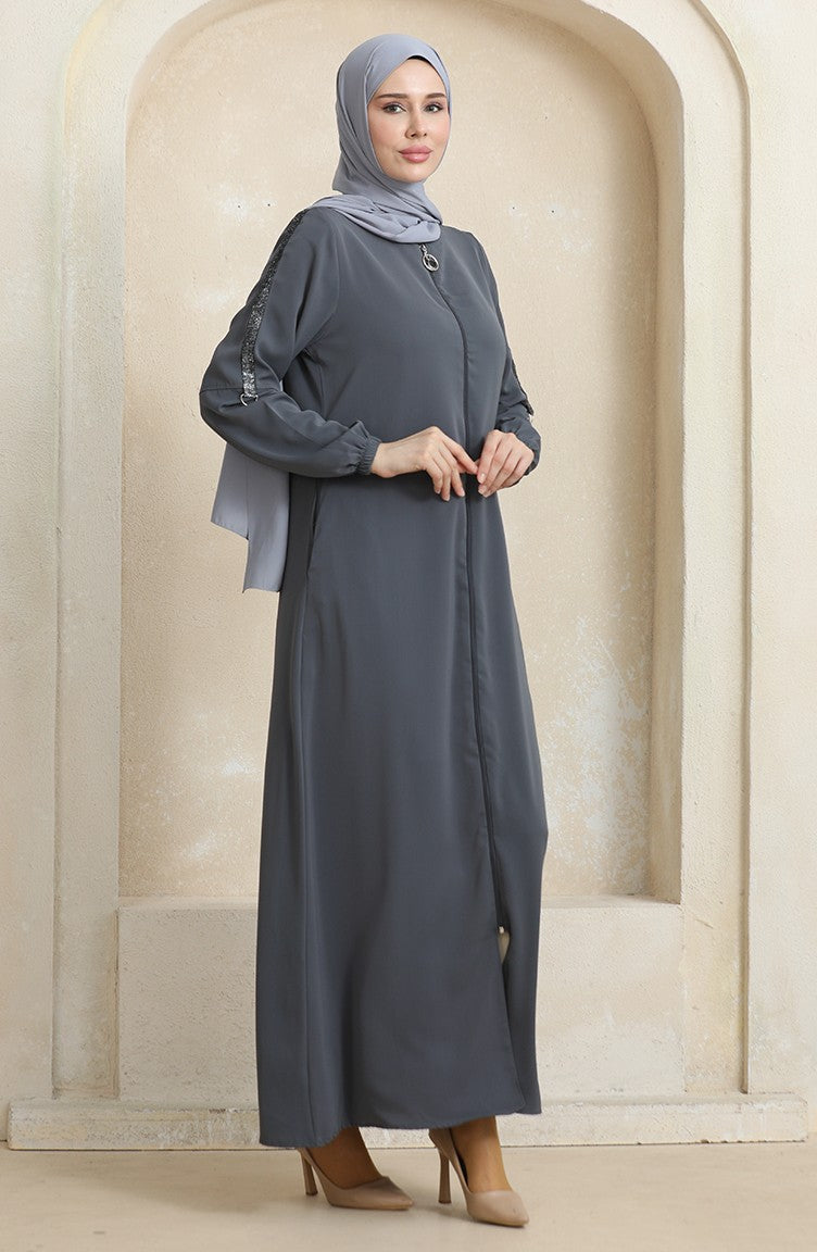 Abaya Motif Pierre Latéral 0464-04 Anthracite 0464-04