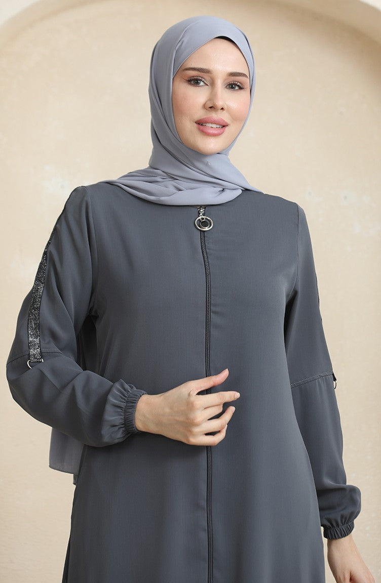 Abaya Motif Pierre Latéral 0464-04 Anthracite 0464-04