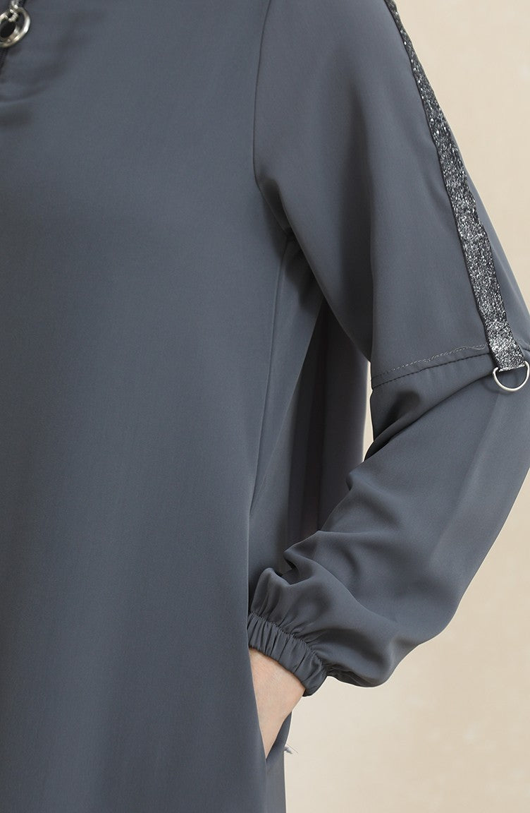 Abaya Motif Pierre Latéral 0464-04 Anthracite 0464-04