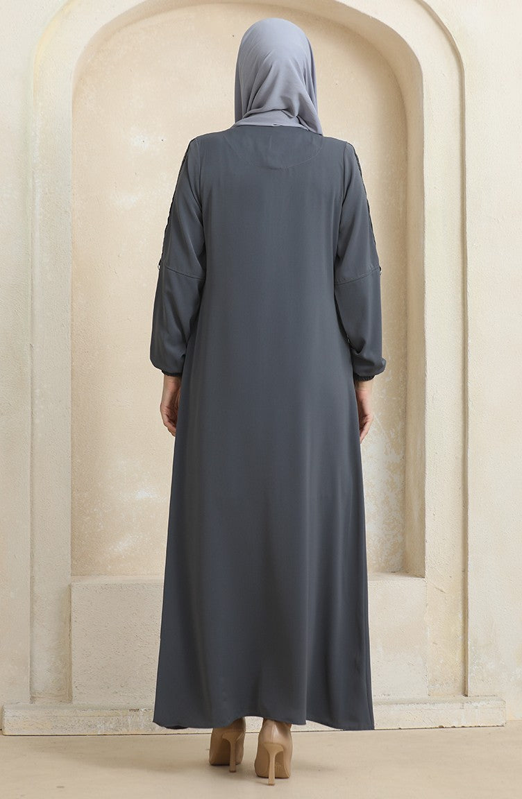 Abaya Motif Pierre Latéral 0464-04 Anthracite 0464-04