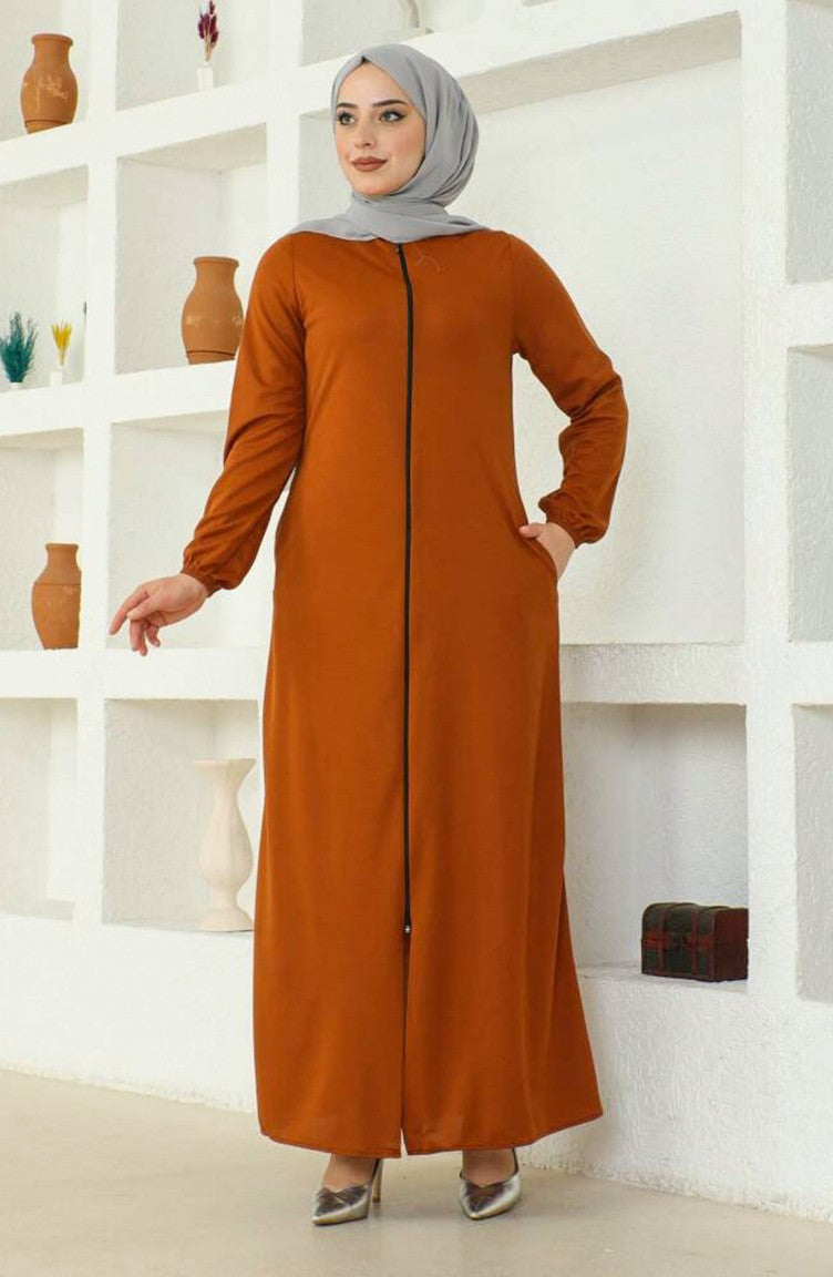Abaya Avec Poche A Fermeture 6666-11 Tan 6666-11