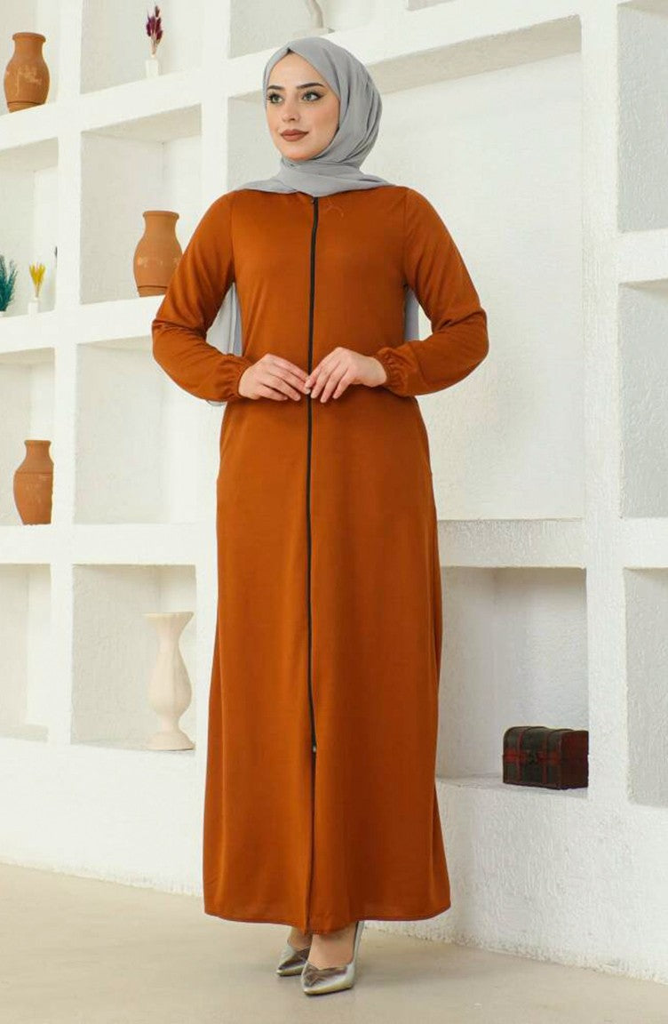 Abaya Avec Poche A Fermeture 6666-11 Tan 6666-11