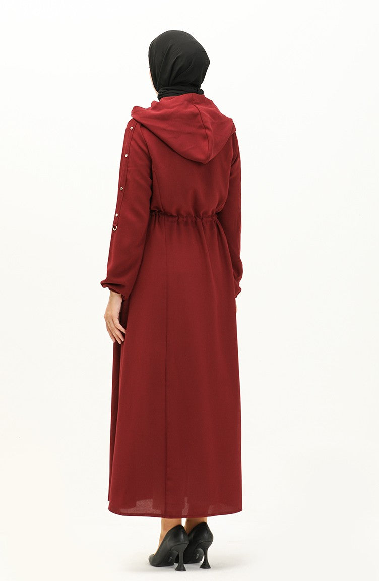 Abaya à Taille Froncée à Capuche 61346-04 Bordeaux 61346-04