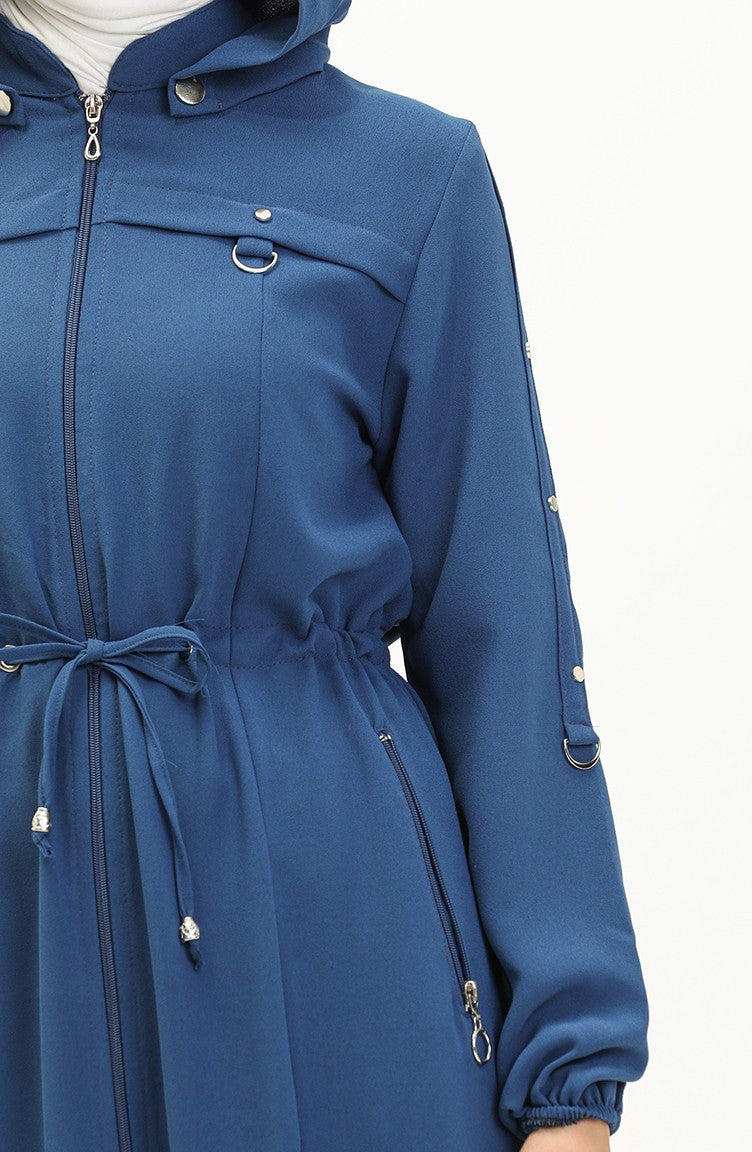 Abaya à Taille Froncée à Capuche 61346-06 İndigo 61346-06