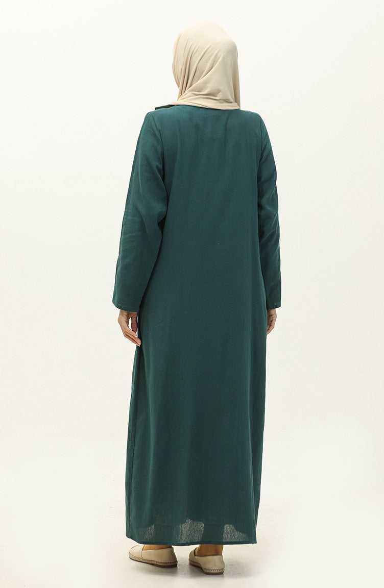 Abaya Brodée Tissu Şile 0096-06 Pétrole 0096-06