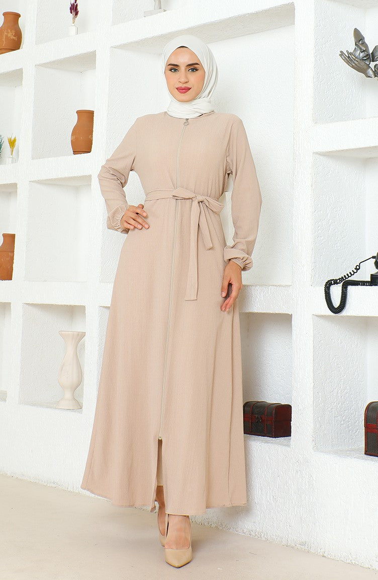 Bürümcük Abaya à Ceinture En Tissu 1019-03 Pierre 1019-03
