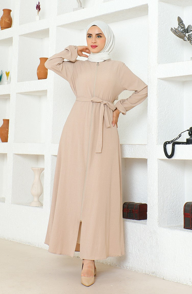 Bürümcük Abaya à Ceinture En Tissu 1019-03 Pierre 1019-03