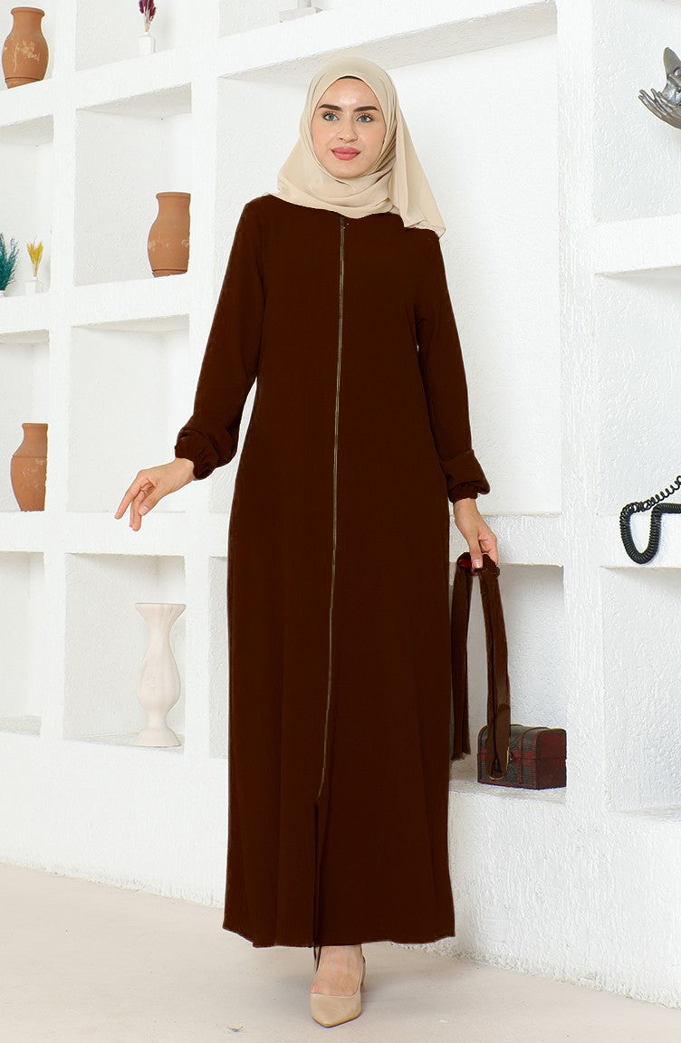 Bürümcük Abaya à Ceinture En Tissu 1019-07 Marron 1019-07