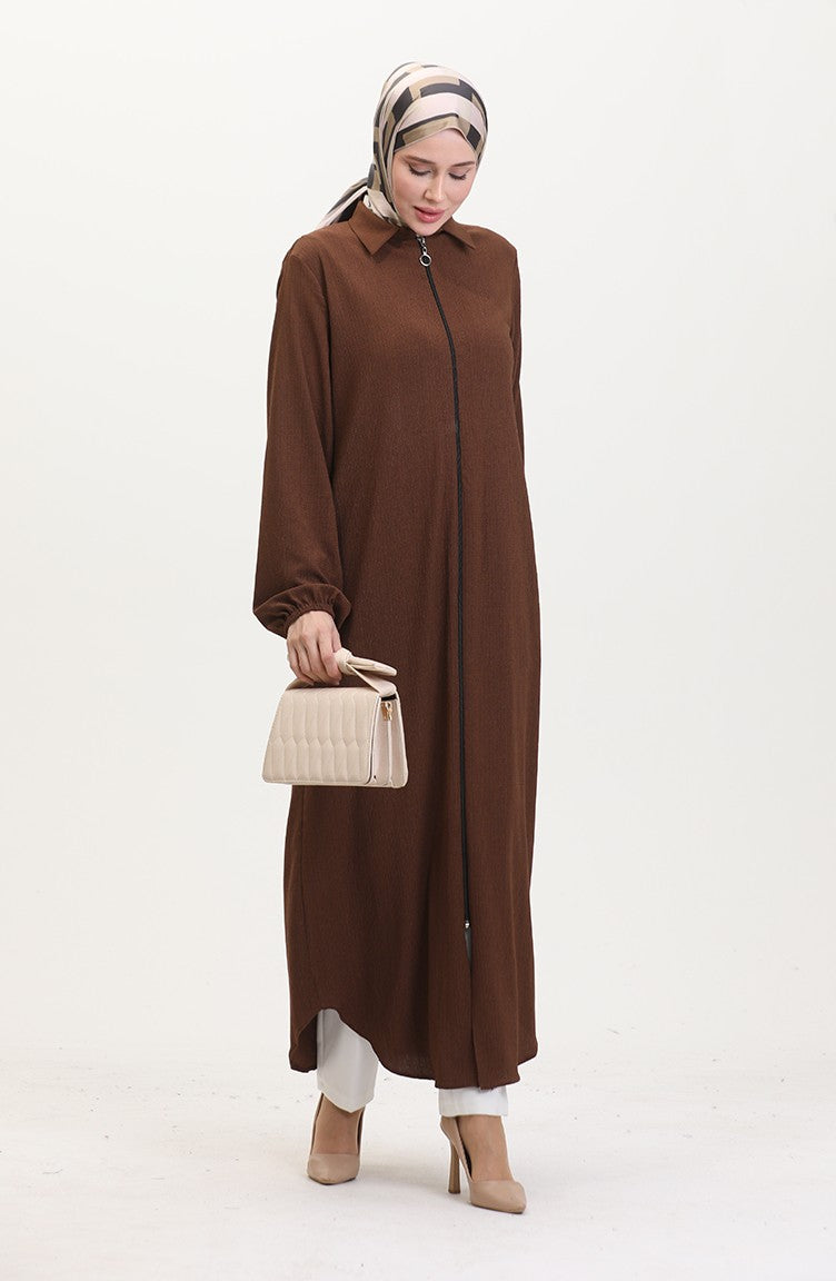 Abaya A Fermeture Et Col 1021-06 Marron 1021-06