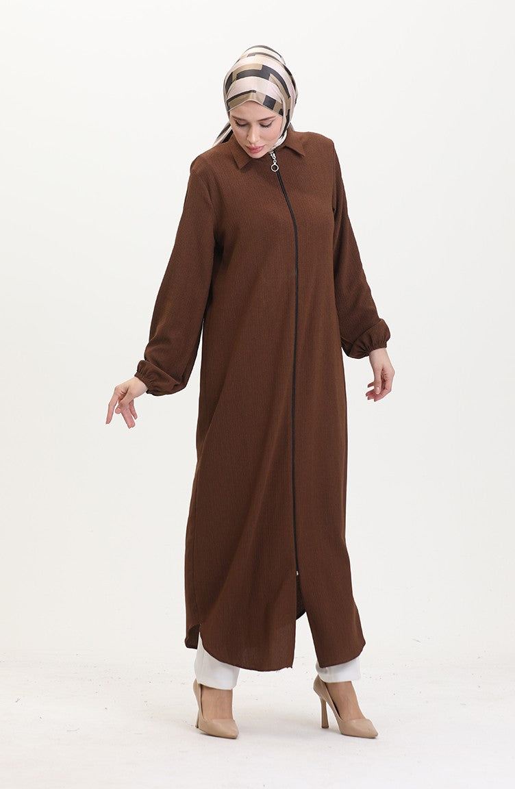 Abaya A Fermeture Et Col 1021-06 Marron 1021-06