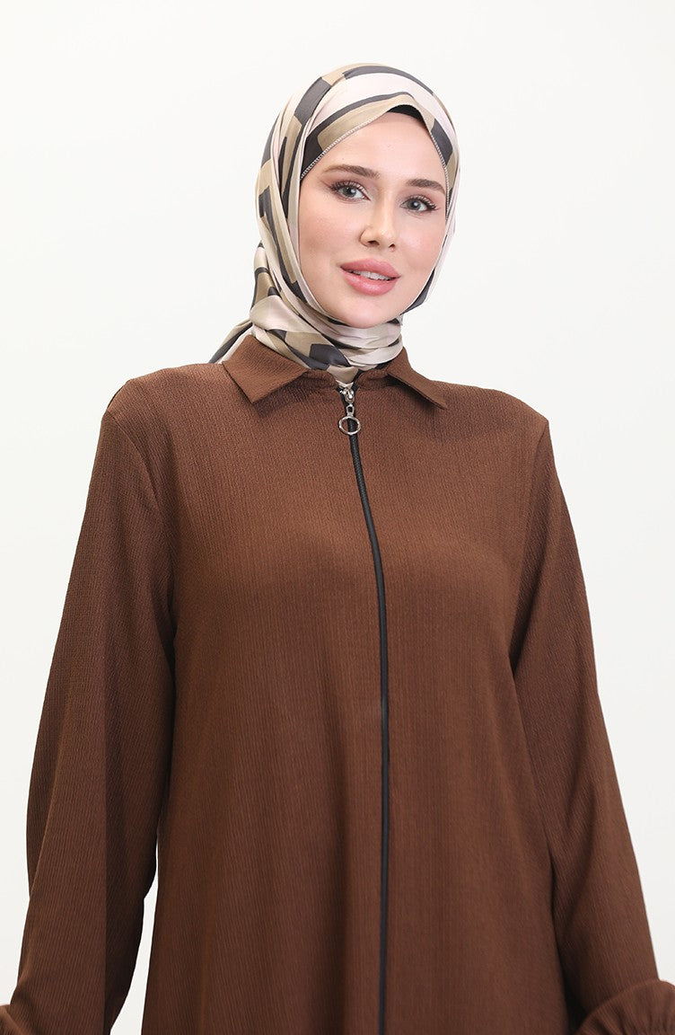 Abaya A Fermeture Et Col 1021-06 Marron 1021-06