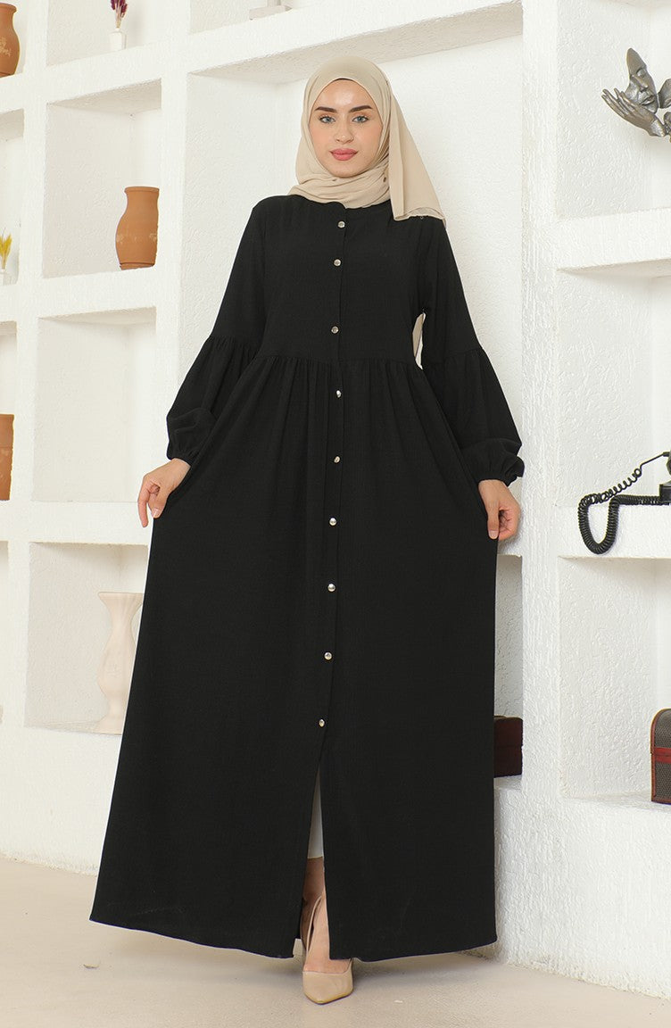 Bürümcük Abaya Col Juge En Tissu 1022-04 Noir 1022-04