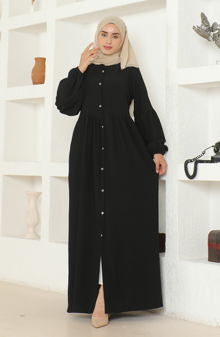 Bürümcük Abaya Col Juge En Tissu 1022-04 Noir 1022-04