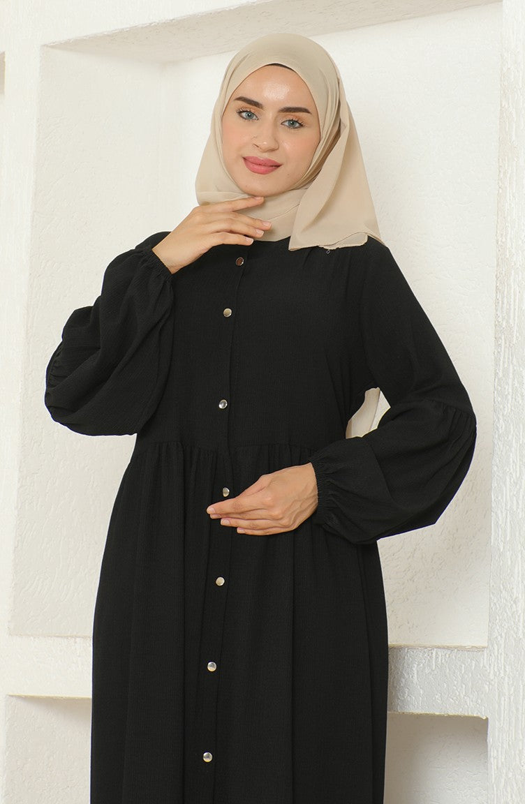 Bürümcük Abaya Col Juge En Tissu 1022-04 Noir 1022-04