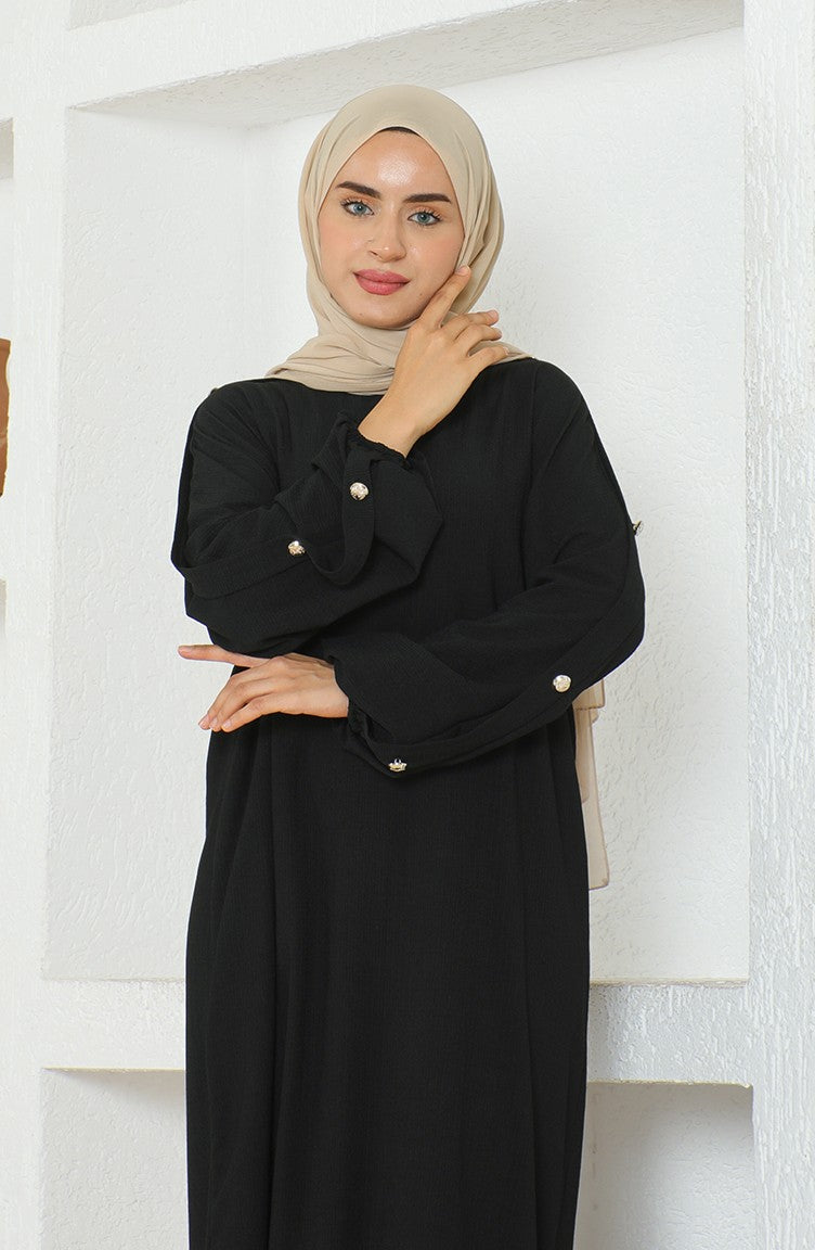Bürümcük Robe Abaya En Tissu 1023-01 Noir 1023-01