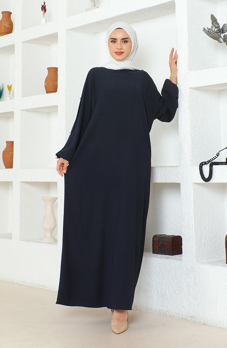 Abaya Robe En Tissu Bürümcük 1023-02 Bleu Marine 1023-02
