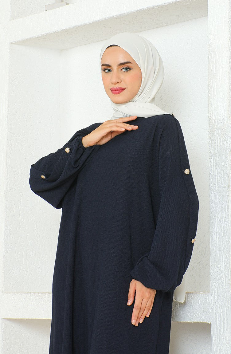 Abaya Robe En Tissu Bürümcük 1023-02 Bleu Marine 1023-02