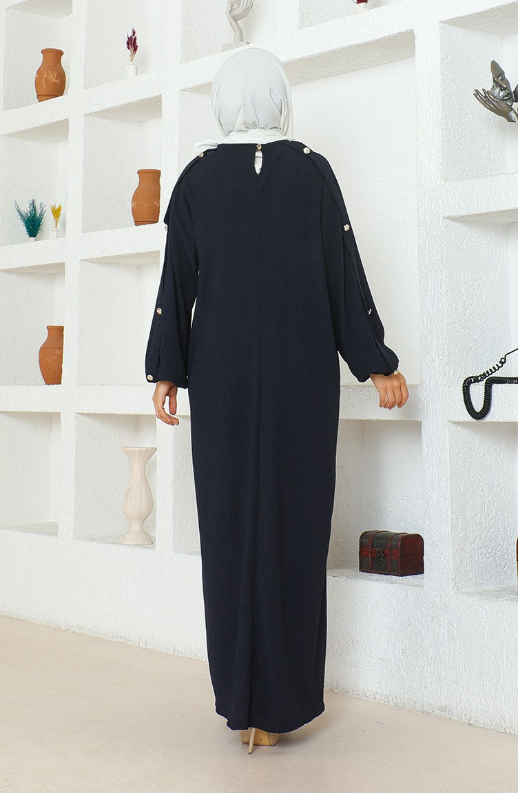 Abaya Robe En Tissu Bürümcük 1023-02 Bleu Marine 1023-02