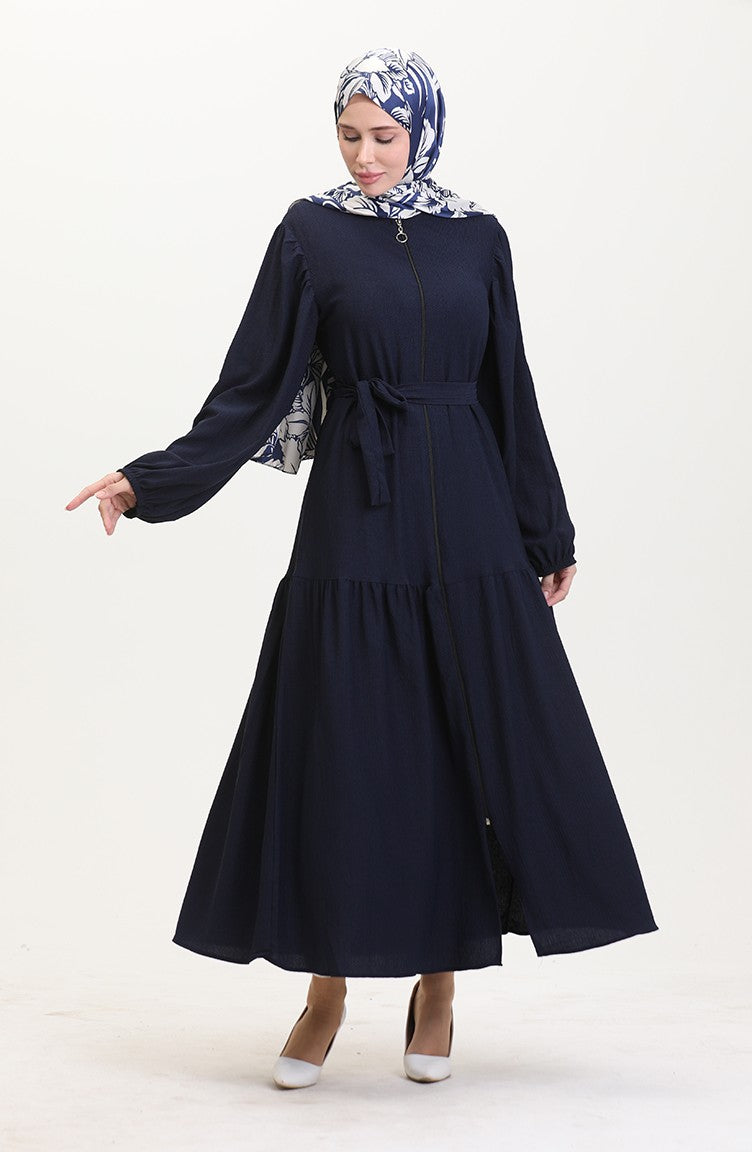 Abaya Manches Ballon 1026-04 Bleu Marine 1026-04