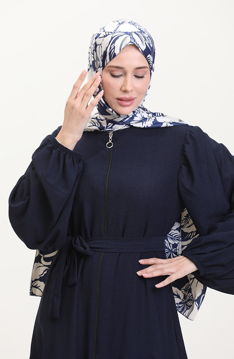 Abaya Manches Ballon 1026-04 Bleu Marine 1026-04
