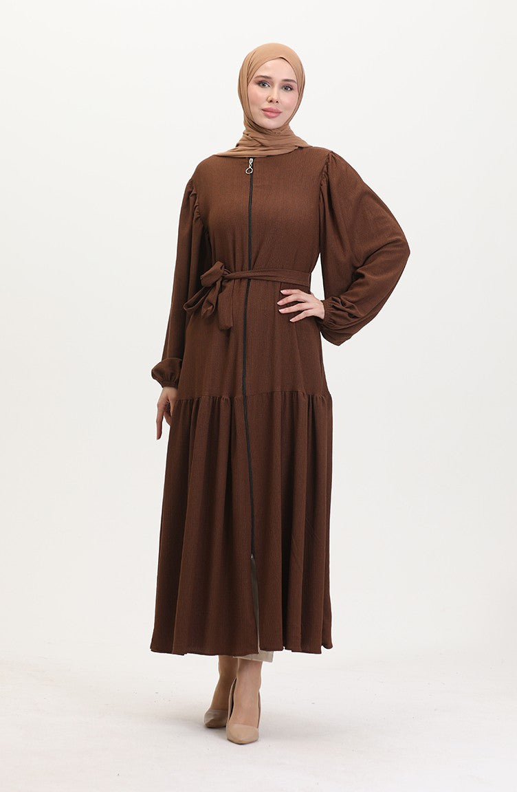 Abaya Manches Ballon 1026-05 Marron 1026-05