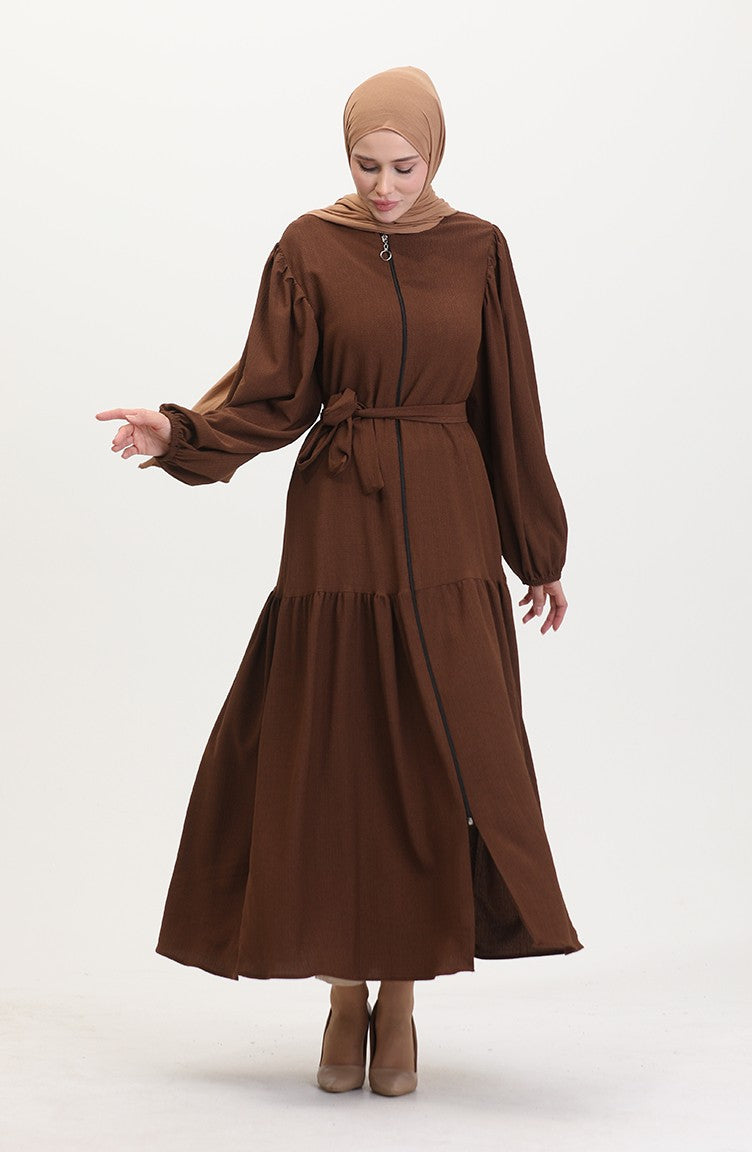 Abaya Manches Ballon 1026-05 Marron 1026-05