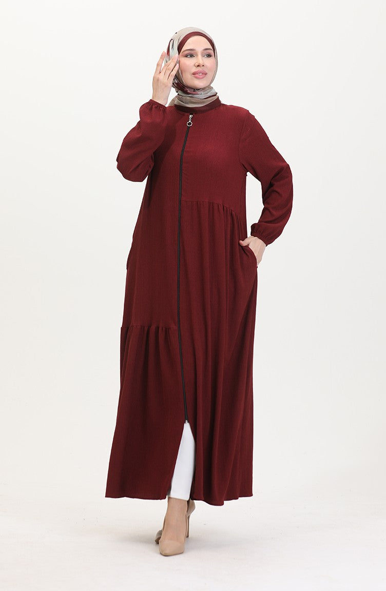 Abaya à Fronces 1027-03 Rouge Claret 1027-03