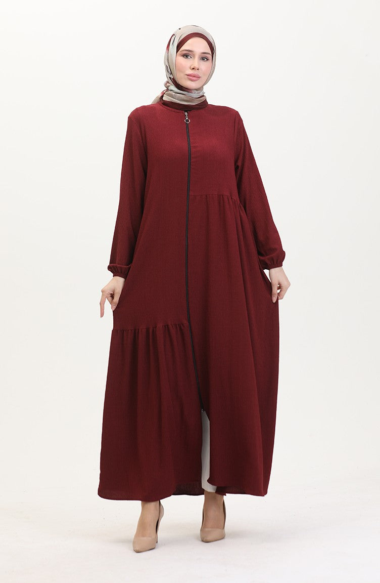 Abaya à Fronces 1027-03 Rouge Claret 1027-03