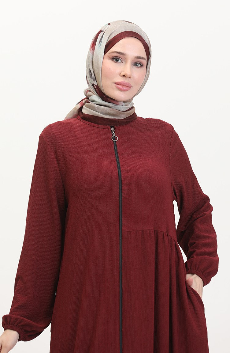 Abaya à Fronces 1027-03 Rouge Claret 1027-03