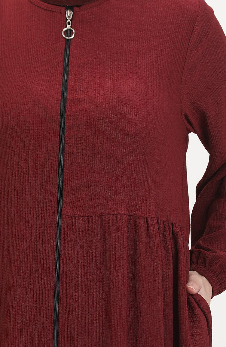 Abaya à Fronces 1027-03 Rouge Claret 1027-03