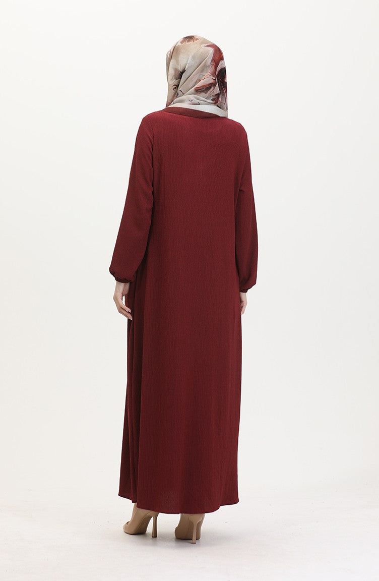 Abaya à Fronces 1027-03 Rouge Claret 1027-03