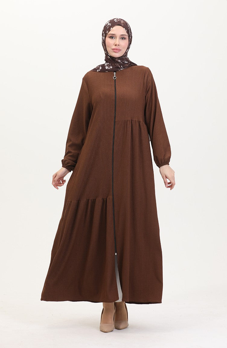 Abaya à Fronces 1027-05 Marron 1027-05