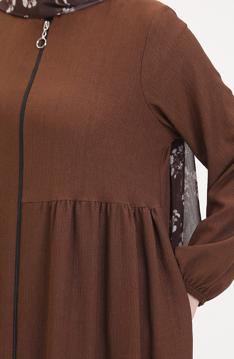 Abaya à Fronces 1027-05 Marron 1027-05